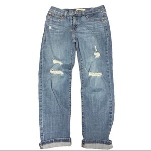 Levis Jeans Womens 27 Blue Mid Rise Boyfriend Tapered Distressed Denim Western